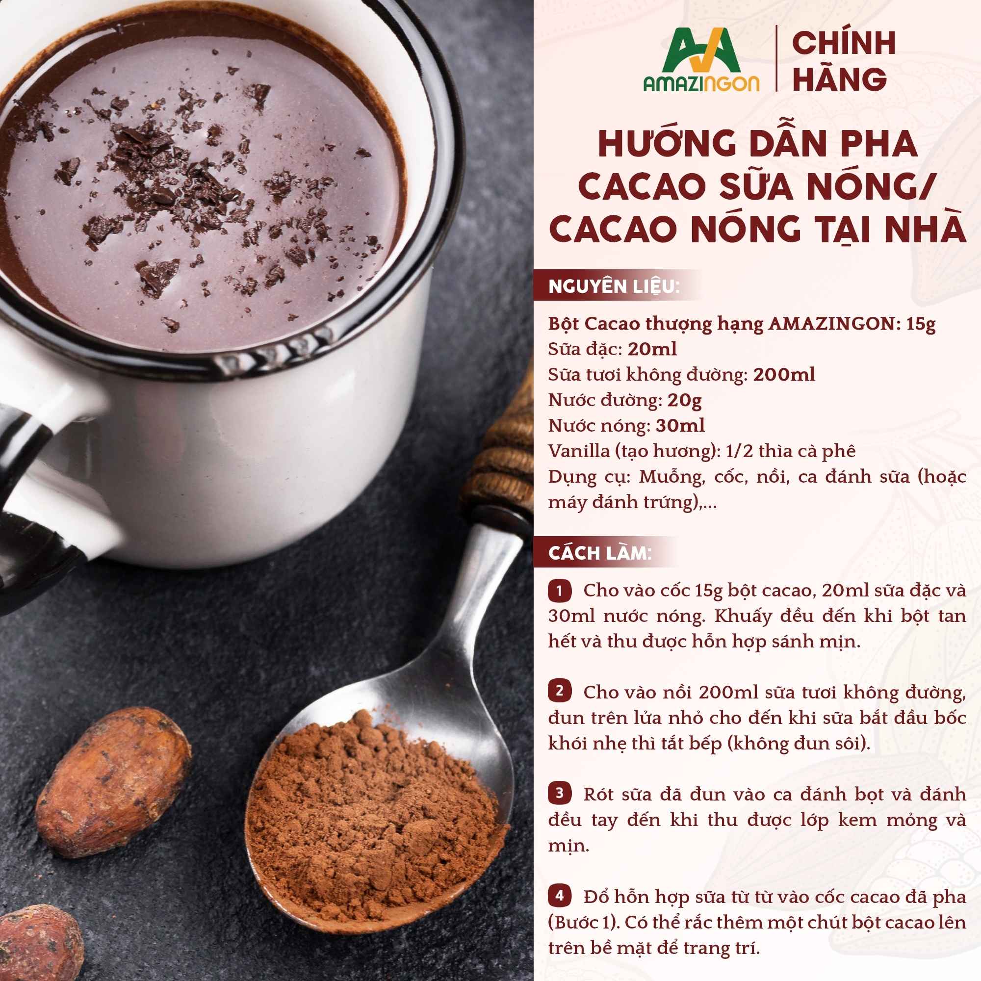Hướng dẫn pha cacao sữa nóng tại nhà